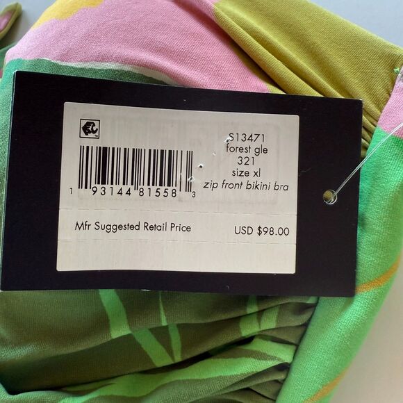 NWT Kate Spade New York Cucumber Floral Tie Bikini Top with Removable Straps XL - Picture 9 of 12